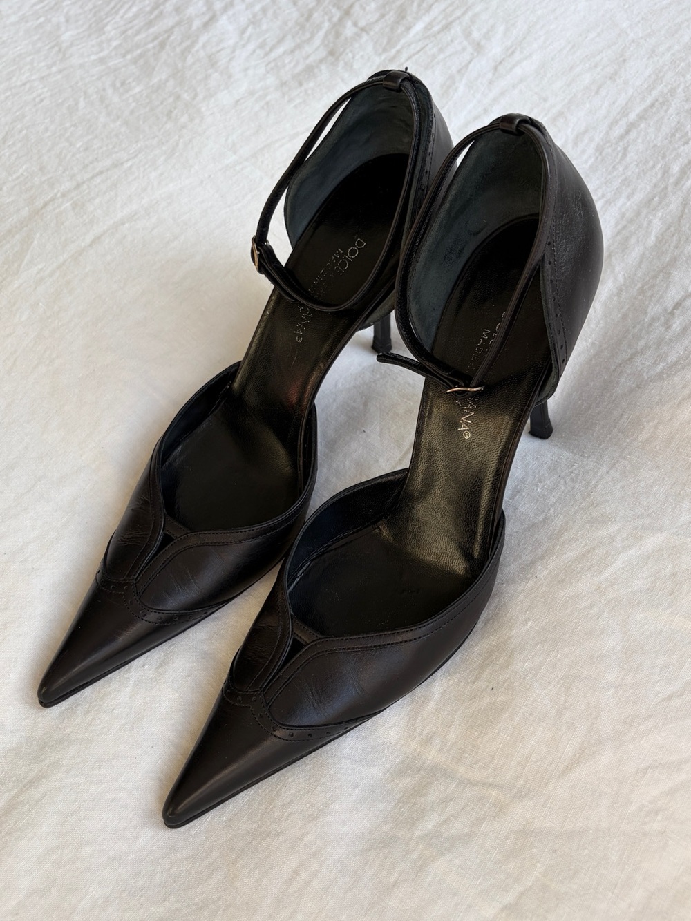 Vintage Dolce & Gabbana Leather Pointy Toe Ankle Strap Heel Black 90s